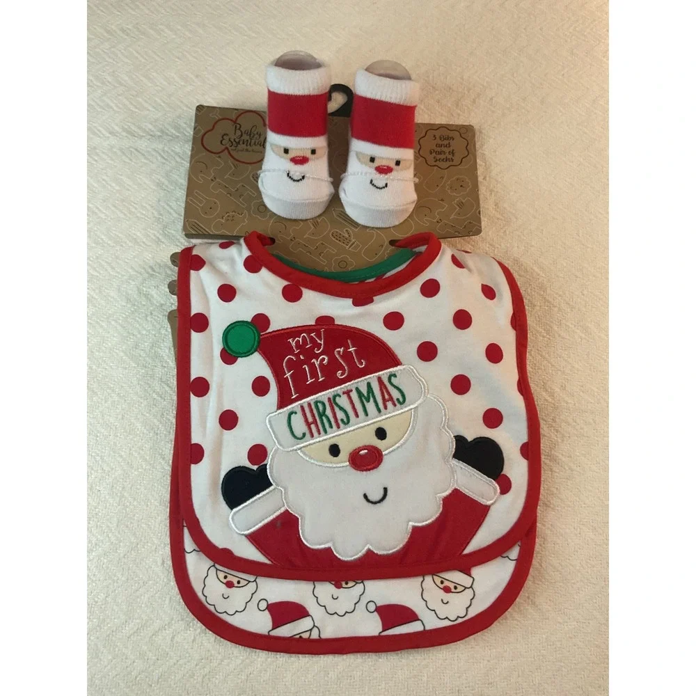Baby Essentials My First Christmas Bib Socks Gift Set 0-6 Months Holiday
